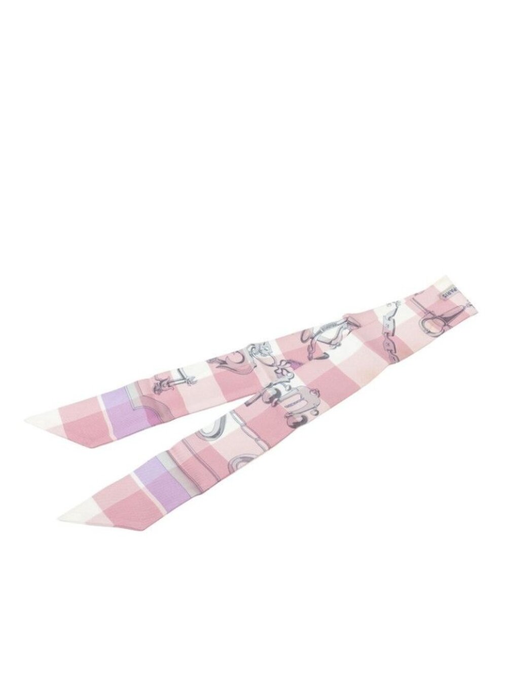 Hermes Twilly Mors Et Gourmettes Vichy Scarf Narrow Purple Silk